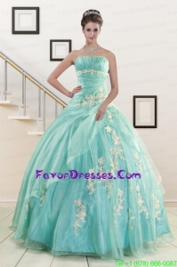 In Stock Blue Quinceanera Dresses with Appliques for 2015