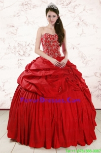 In Stock Red Sweetheart Beading Quinceanera Dresses with Pick Ups