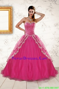 In Stock Sweetheart Rose Pink Quinceanera Dresses with Sequins and Appliques