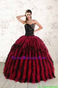 In Stock Sweetheart Ruffles and Beaded Quinceanera Dresses in Red and Black