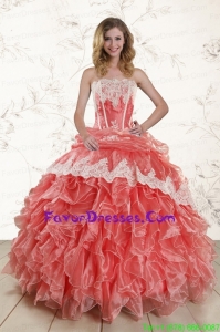 In Stock Watermelon Lace Quinceanera Dresses with Strapless