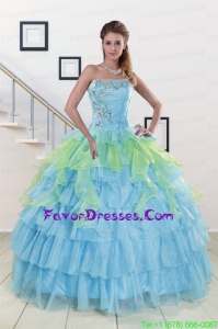 Multi Color Strapless In Stock Quinceanera Dresses with Beading