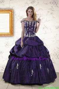 Off The Shoulder Appliques In Stock Quinceanera Dresses in Purple
