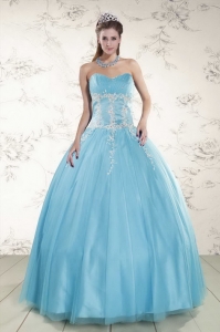 Aqua Blue In Stock Quinceanera Dresses with Beading and Appliques