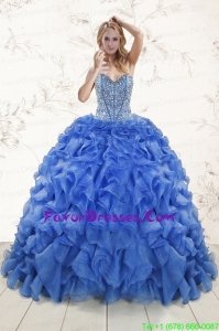 Beaded Royal Blue In Stock Quinceanera Dresses with Sweep Train