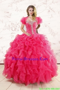 Hot Pink Ruffles and Beaded In Stock Quinceanera Dresses for 2015
