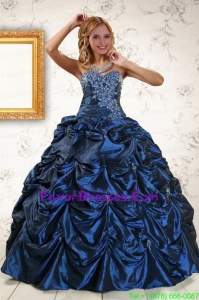 In Stock Appliques Navy Blue Quinceanera Dresses with Pick Ups