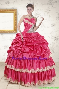 In Stock Appliques Sequins Quinceanera Dresses in Coral Red