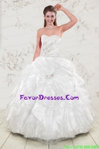 In Stock Beading and Ruffles 2015 Quinceanera Dresses in White
