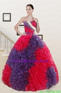In Stock Beading and Ruffles Multi Color Quinceanera Dresses with Multi Color