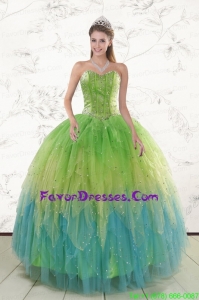 In Stock Beading and Ruffles Quinceanera Dresses in Multi Color