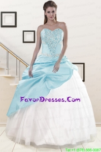 In Stock Blue and White Quinceanera Dresses with Beading and Pick Ups
