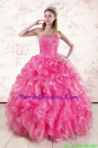 In Stock Hot Pink Quinceanera Dresses with Appliques and Ruffles