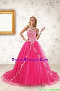 In Stock Hot Pink Quinceanera Dresses with Beading and Appliques