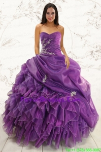 In Stock Purple Ball Gown Quinceanera Dress with Appliques and Ruffles