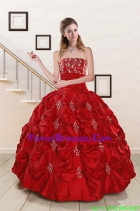 In Stock Sweetheart Appiques and Beaded Quinceanera Dresses in Red