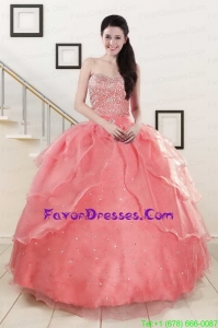 In Stock Sweetheart Beading Appliques Ball Gown Quinceanera Dresses in Watermelon