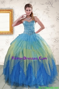In Stock Sweetheart Beading and Ruching Quinceanera Dresses in Multi Color