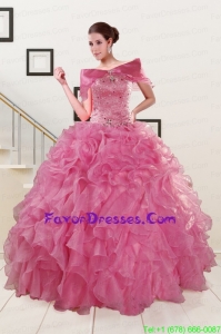 In Stock Sweetheart Pink Quinceanera Dresses with Beading