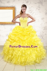 In Stock Sweetheart Yellow Quinceanera Dresses with Beading and Ruffles