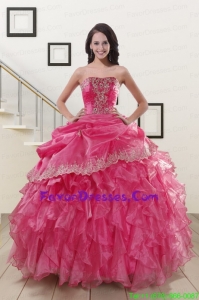 Pretty Appliques and Ruffles Hot Pink Quinceanera Gowns with Lace up