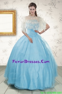 Pretty Baby Blue Strapless Quinceanera Dress with Beading and Appliques