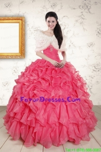 Pretty Beading and Ruffles 2015 Hot Pink Quinceanera Dresses with Strapless