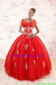 Red Ball Gown Sweetheart In Stock Quinceanera Dresses with Appliques
