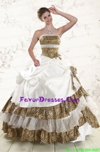 2015 Pretty Leopard Quinceanera Dresses with Hand Made Flower