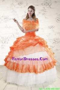 2015 Pretty Strapless Orange Quinceanera Dresses with Beading and Appliques