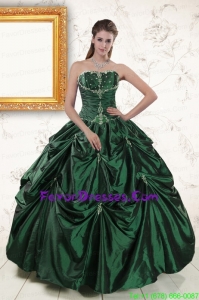 Pretty Appliques Dark Green Quinceanera Dresses with Pick Ups