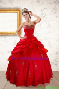 Pretty Beading Sweetheart Red Quinceanera Dresses with Appliques