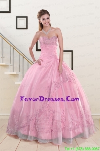 Pretty Beading and Appliques Baby Pink Quinceanera Dresses for 2015
