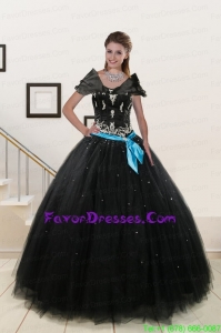 Pretty Strapless Appliques and Beading Quinceanera Dresses in Black