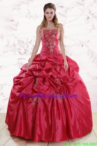 Pretty Strapless Hot Pink Quinceanera Dresses with Embroidery and Pick Ups