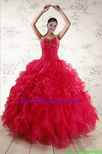 Pretty Sweetheart Beading 2015 Quinceanera Dresses in Coral Red
