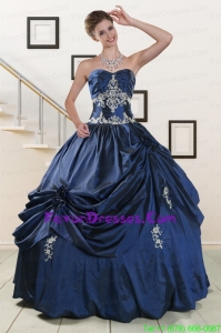 Pretty Sweetheart Navy Blue Quinceanera Gowns with Appliques