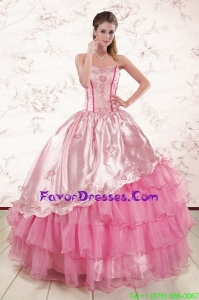 Pretty Sweetheart Pink 2015 Quinceanera Dresses with Embroidery