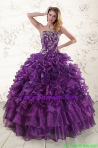 Purple Strapless Pretty Quinceanera Dress with Appliques and Ruffles