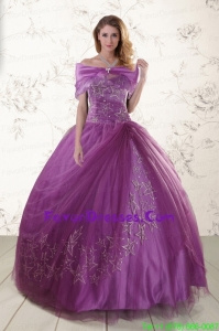 Purple Sweetheart Appliques Pretty Quinceanera Dresses with Embroidery