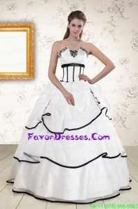 White and Black Pretty Quinceanera Dresses with Appliques and Ruffles