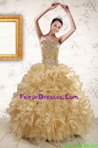 2015 Pretty Ruffles and Beaded Quinceanera Dresses in Champange