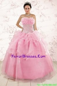 Pretty Appliques Baby Pink Dresses for Quinceanera with Ruffles