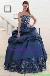 Pretty Embroidery and Beaded Quinceanera Dresses in Navy Blue