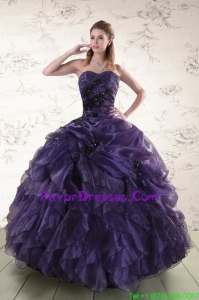 Pretty Sweetheart Appliques and Ruffles Quinceanera Dress in Purple