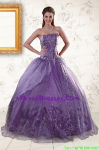 Purple Strapless Appliques Unique Quinceanera Dresses with Ruffles