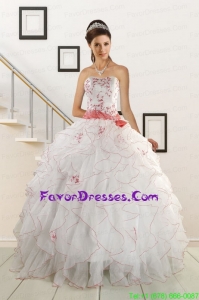 Sweetheart 2015 Unique Quinceanera Dresses with Pink Appliques and Belt