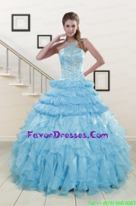 Unique Baby Blue Sweet 15 Dresses with Beading and Ruffles