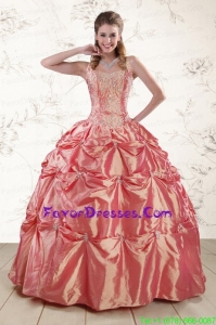 Unique Beading and Appliques Watermelon Red Quinceanera Dresses