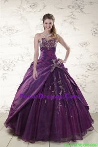 Unique Purple Sweetheart Appliques Quinceanera Dresses with Pick Ups
